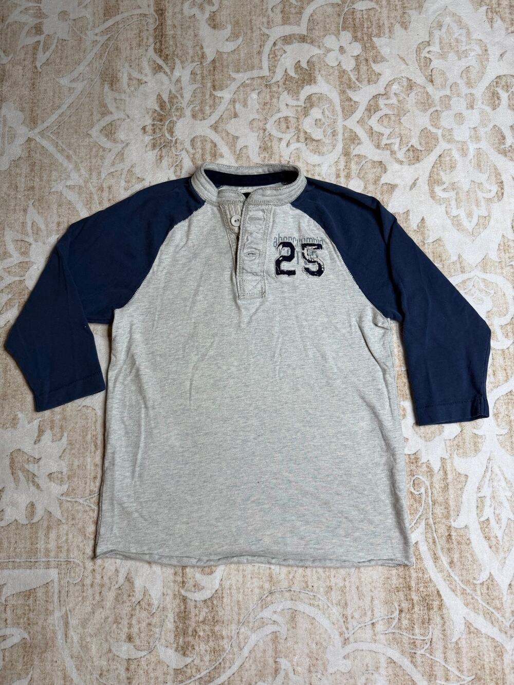 Abercrombie & Fitch Gray and Navy Blue Raglan Henley T-Shirt